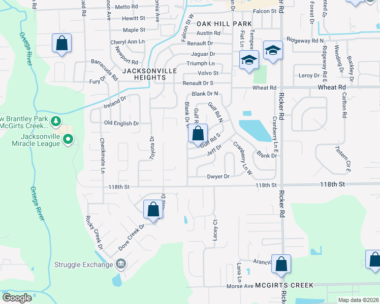 map of restaurants, bars, coffee shops, grocery stores, and more near 6240 Norse Drive in Jacksonville