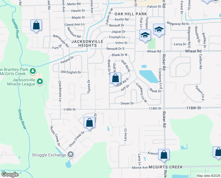 map of restaurants, bars, coffee shops, grocery stores, and more near 6240 Norse Drive in Jacksonville
