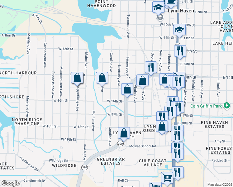 map of restaurants, bars, coffee shops, grocery stores, and more near 1511 Carolina Ave in Lynn Haven