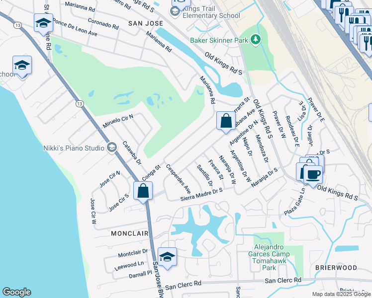 map of restaurants, bars, coffee shops, grocery stores, and more near 3961 Ferrarra Street in Jacksonville