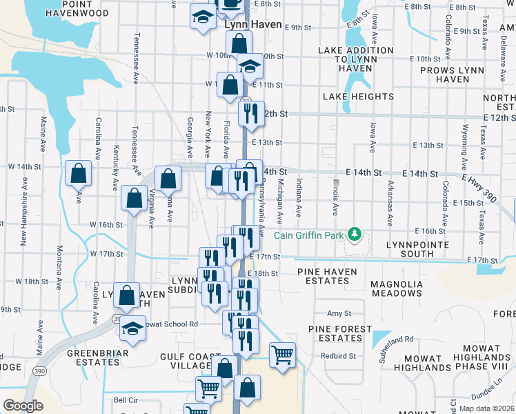 map of restaurants, bars, coffee shops, grocery stores, and more near 1509 Ohio Avenue in Lynn Haven