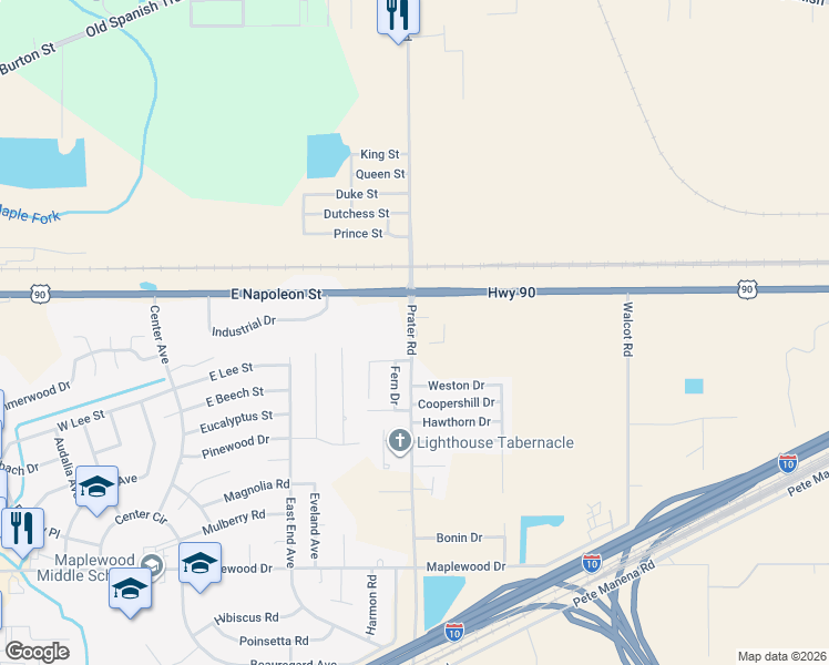 map of restaurants, bars, coffee shops, grocery stores, and more near 229 Prater Road in Sulphur