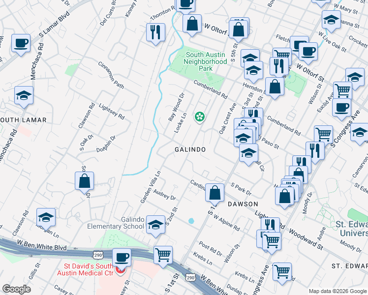 map of restaurants, bars, coffee shops, grocery stores, and more near 907 Barton Skyway in Austin