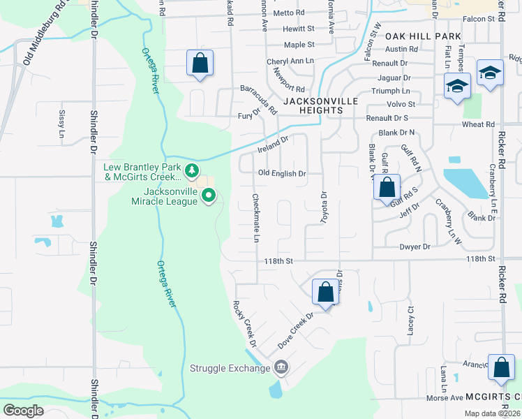 map of restaurants, bars, coffee shops, grocery stores, and more near 6207 Checkmate Lane in Jacksonville