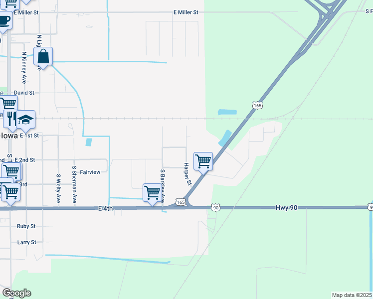 map of restaurants, bars, coffee shops, grocery stores, and more near 211 Harper Street in Iowa