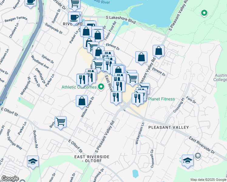 map of restaurants, bars, coffee shops, grocery stores, and more near in Austin