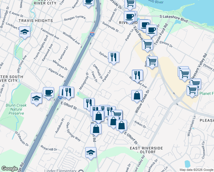 map of restaurants, bars, coffee shops, grocery stores, and more near 1908 Cedar Ridge Drive in Austin