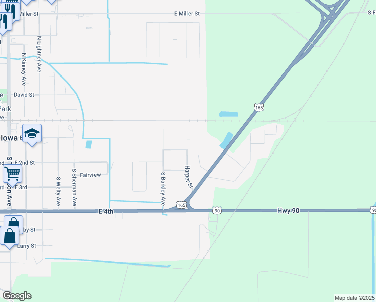 map of restaurants, bars, coffee shops, grocery stores, and more near 211 Harper Street in Iowa