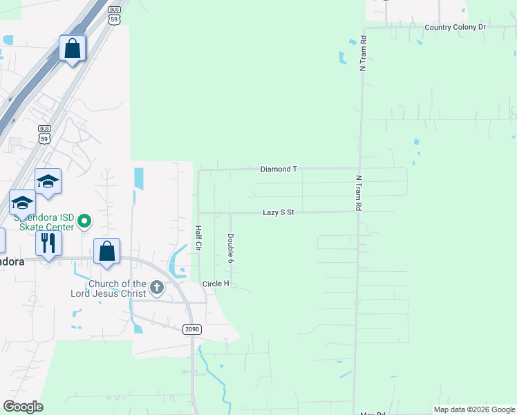 map of restaurants, bars, coffee shops, grocery stores, and more near 26881 Lazy South Street in Splendora