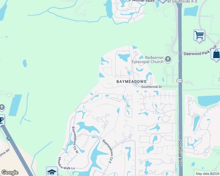 map of restaurants, bars, coffee shops, grocery stores, and more near 9548 Glenn Abbey Way in Jacksonville