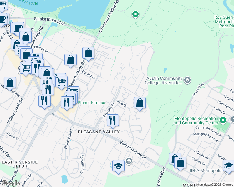 map of restaurants, bars, coffee shops, grocery stores, and more near in Austin