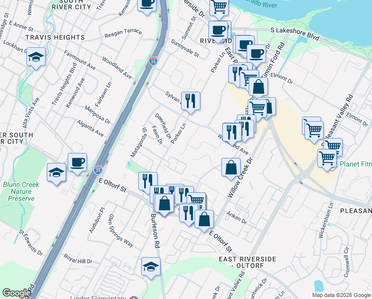 map of restaurants, bars, coffee shops, grocery stores, and more near 1906 Valley Hill Circle in Austin
