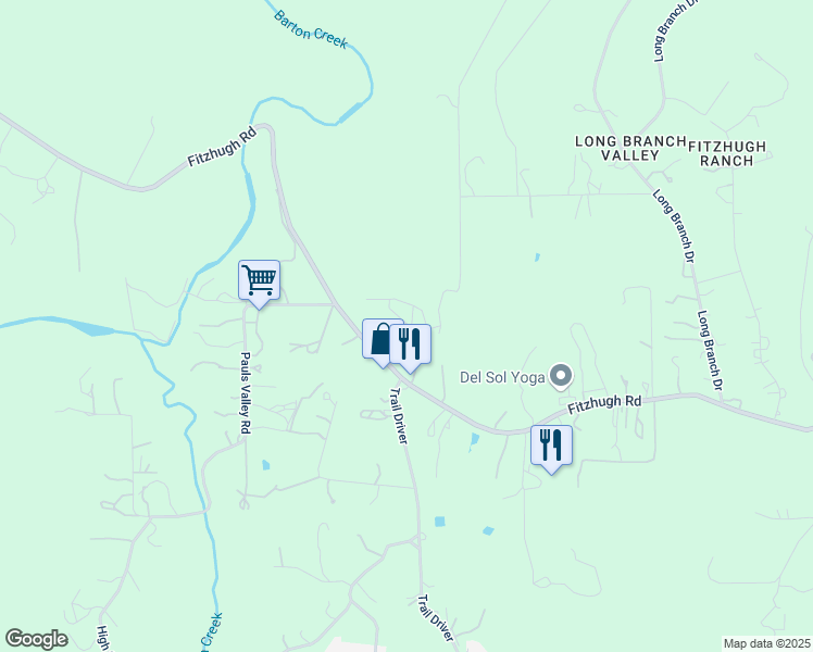 map of restaurants, bars, coffee shops, grocery stores, and more near 11502 Bonham Lane in Austin