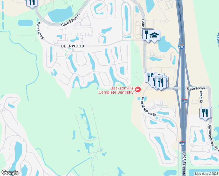 map of restaurants, bars, coffee shops, grocery stores, and more near 7923 Turnstone Circle East in Jacksonville