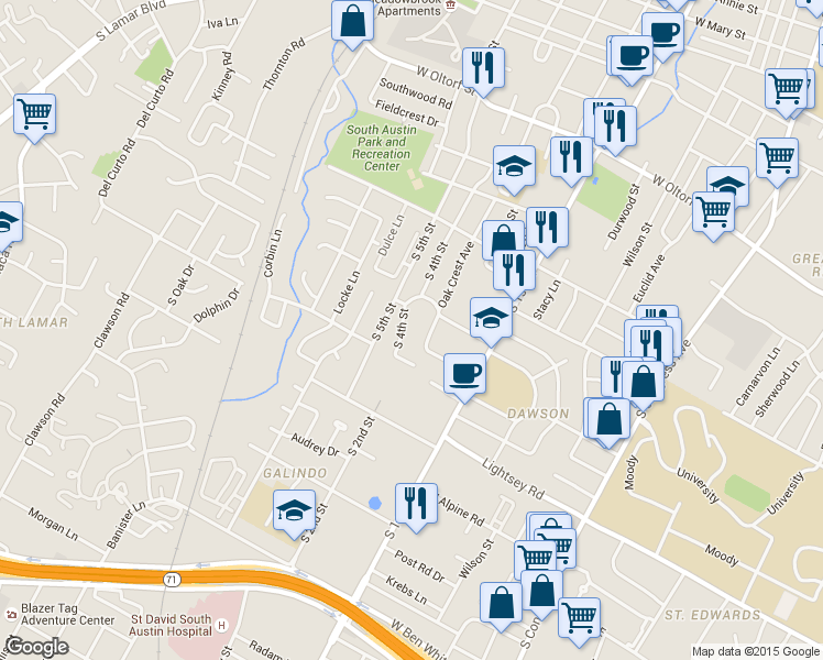 map of restaurants, bars, coffee shops, grocery stores, and more near 3013 South 4th Street in Austin