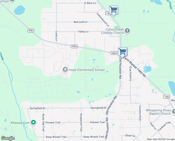 map of restaurants, bars, coffee shops, grocery stores, and more near 14816 Quinette Road in Conroe