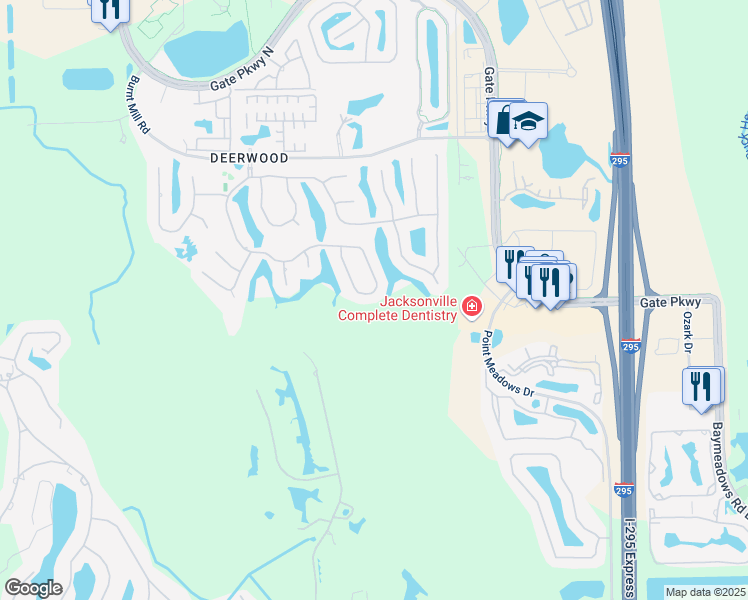 map of restaurants, bars, coffee shops, grocery stores, and more near 7923 Turnstone Circle East in Jacksonville