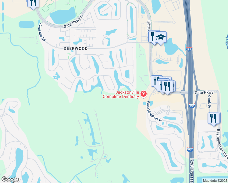 map of restaurants, bars, coffee shops, grocery stores, and more near 7923 Turnstone Circle East in Jacksonville
