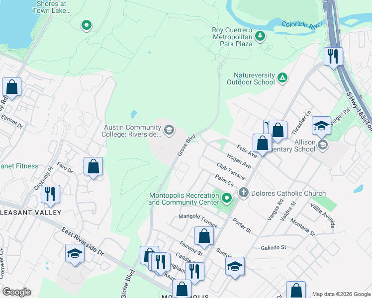 map of restaurants, bars, coffee shops, grocery stores, and more near in Austin
