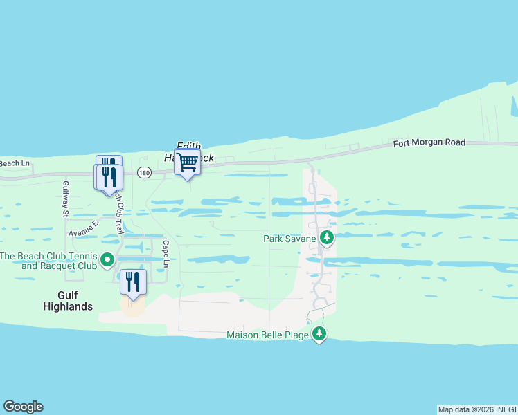 map of restaurants, bars, coffee shops, grocery stores, and more near 8993 Diamond Drive in Gulf Shores