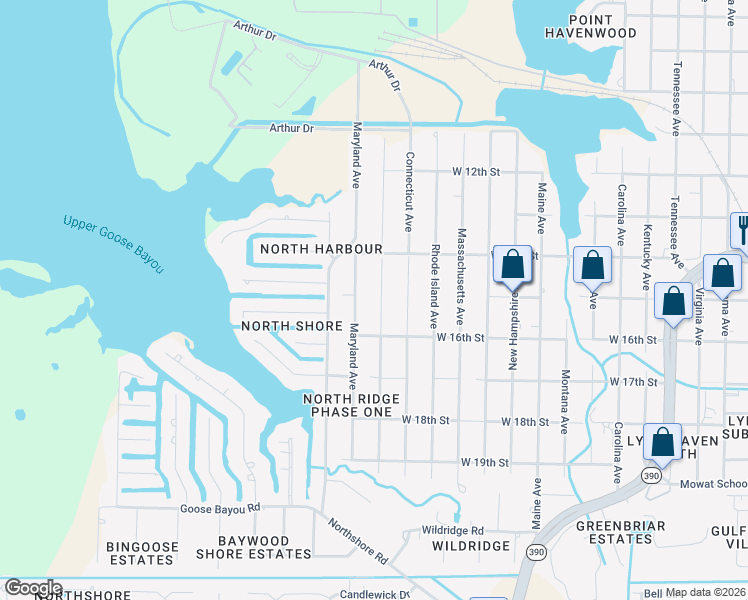 map of restaurants, bars, coffee shops, grocery stores, and more near 1500 New Jersey Avenue in Lynn Haven