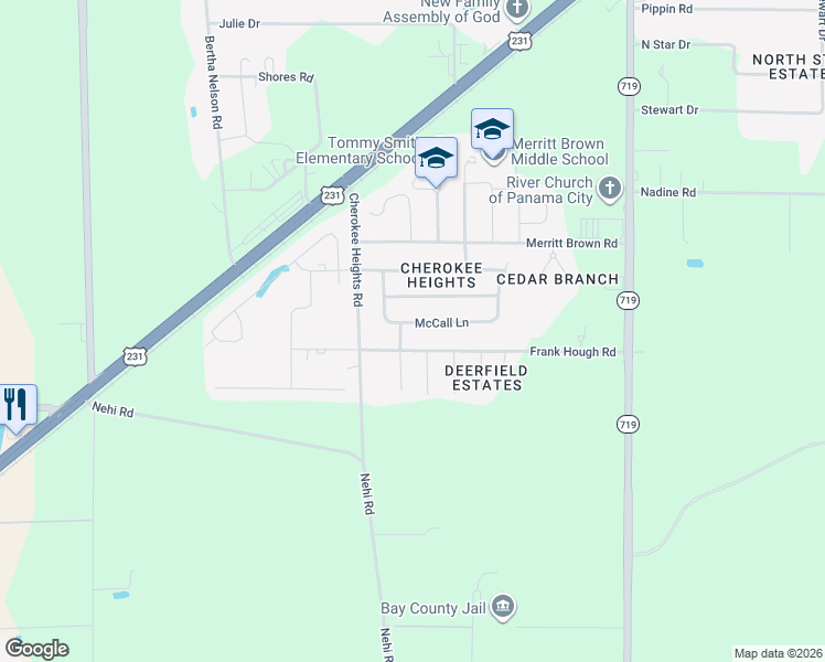 map of restaurants, bars, coffee shops, grocery stores, and more near 4718 Windsor Park Lane in Callaway