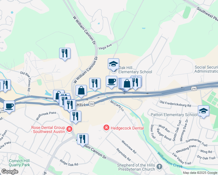 map of restaurants, bars, coffee shops, grocery stores, and more near 6302 U.S. 290 in Austin