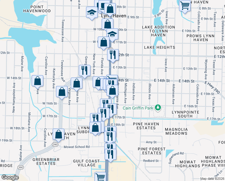 map of restaurants, bars, coffee shops, grocery stores, and more near 1419 Ohio Avenue in Lynn Haven