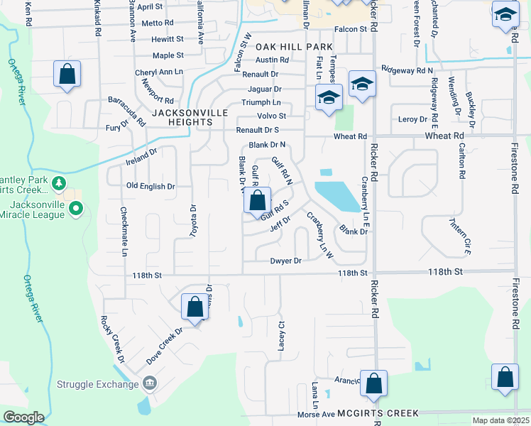 map of restaurants, bars, coffee shops, grocery stores, and more near 6125 Gulf Road West in Jacksonville