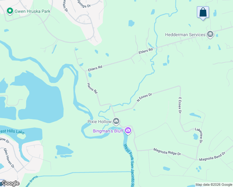 map of restaurants, bars, coffee shops, grocery stores, and more near 10320 Ehlers Road in Conroe