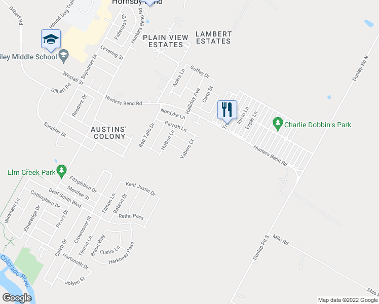 map of restaurants, bars, coffee shops, grocery stores, and more near 15208 Walcott Drive in Austin