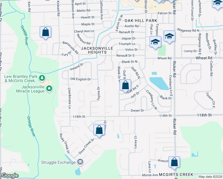 map of restaurants, bars, coffee shops, grocery stores, and more near 8007 Violet Willow Lane in Jacksonville