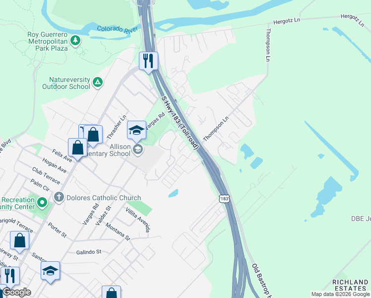 map of restaurants, bars, coffee shops, grocery stores, and more near 500 U.S. 183 in Austin