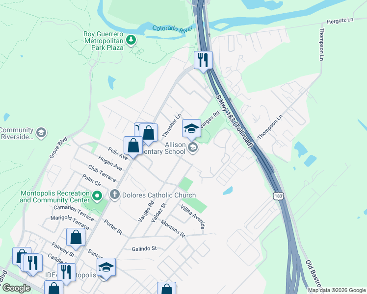 map of restaurants, bars, coffee shops, grocery stores, and more near 524 Vargas Road in Austin