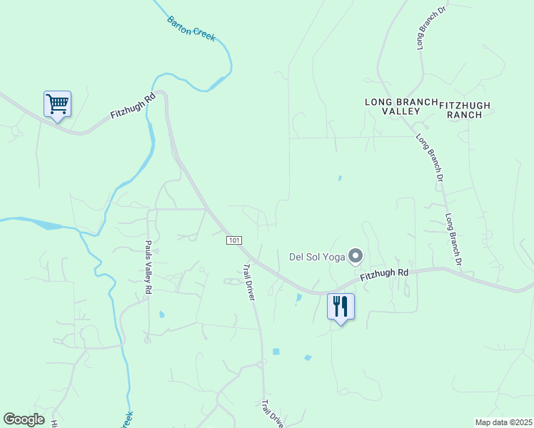 map of restaurants, bars, coffee shops, grocery stores, and more near 11502 Bonham Lane in Austin