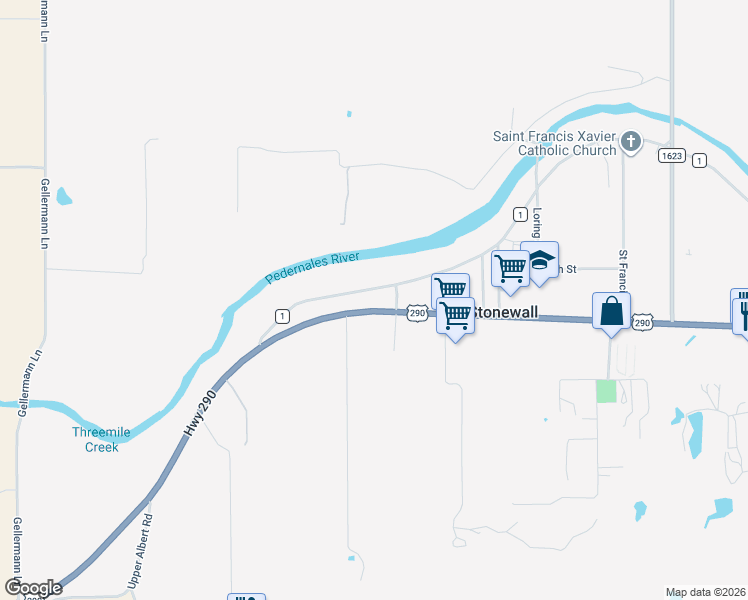 map of restaurants, bars, coffee shops, grocery stores, and more near 14112 U.S. 290 in Stonewall