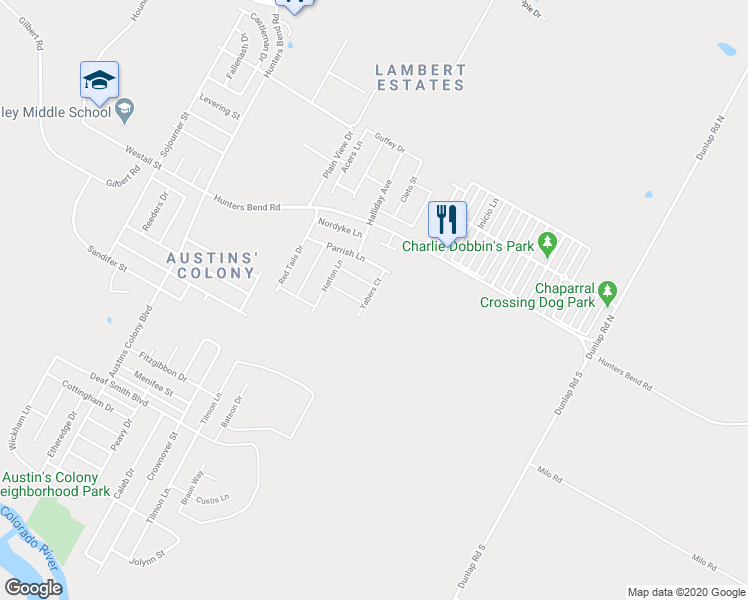 map of restaurants, bars, coffee shops, grocery stores, and more near 807 Yabers Court in Austin