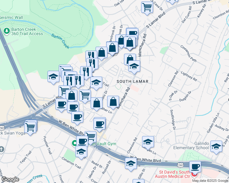 map of restaurants, bars, coffee shops, grocery stores, and more near 3723 Keats Drive in Austin
