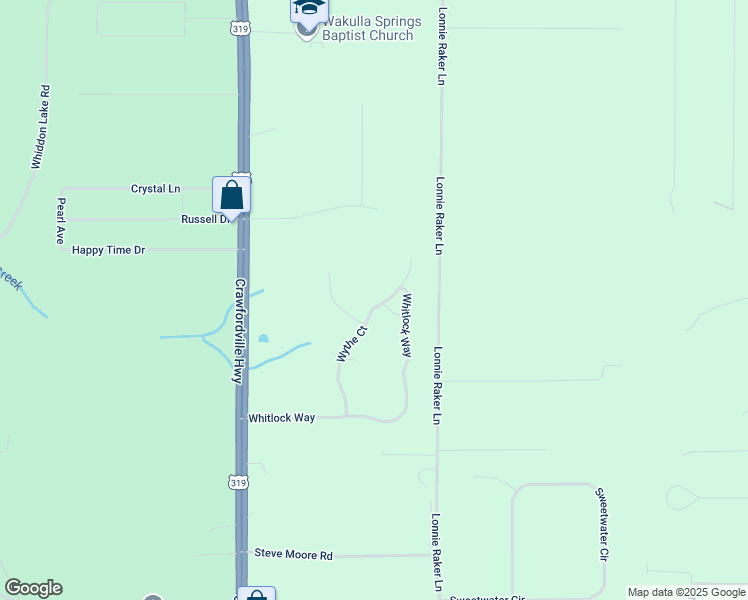 map of restaurants, bars, coffee shops, grocery stores, and more near 112 Wythe Court in Crawfordville