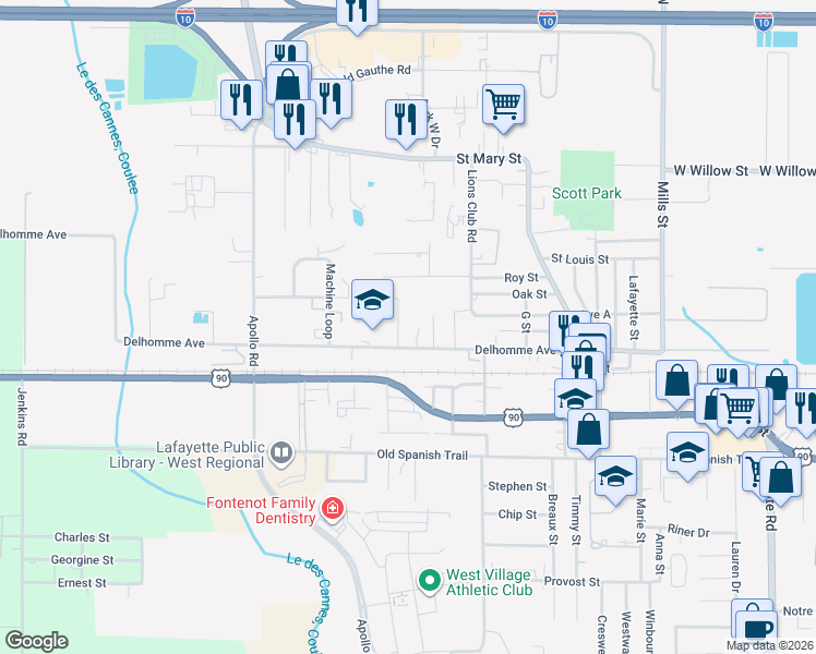 map of restaurants, bars, coffee shops, grocery stores, and more near 110 Marina Avenue in Scott