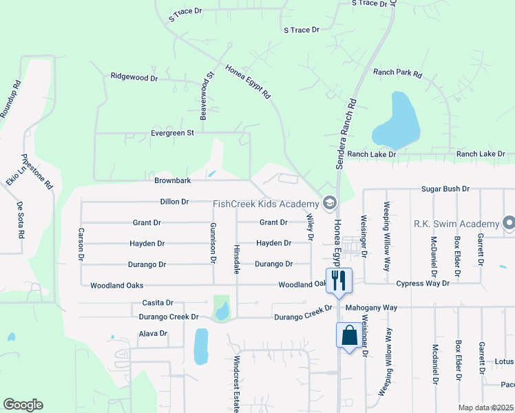 map of restaurants, bars, coffee shops, grocery stores, and more near 6611 Dillon Drive in Magnolia