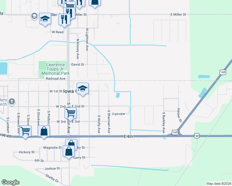 map of restaurants, bars, coffee shops, grocery stores, and more near 103 S Sherman Ave in Iowa