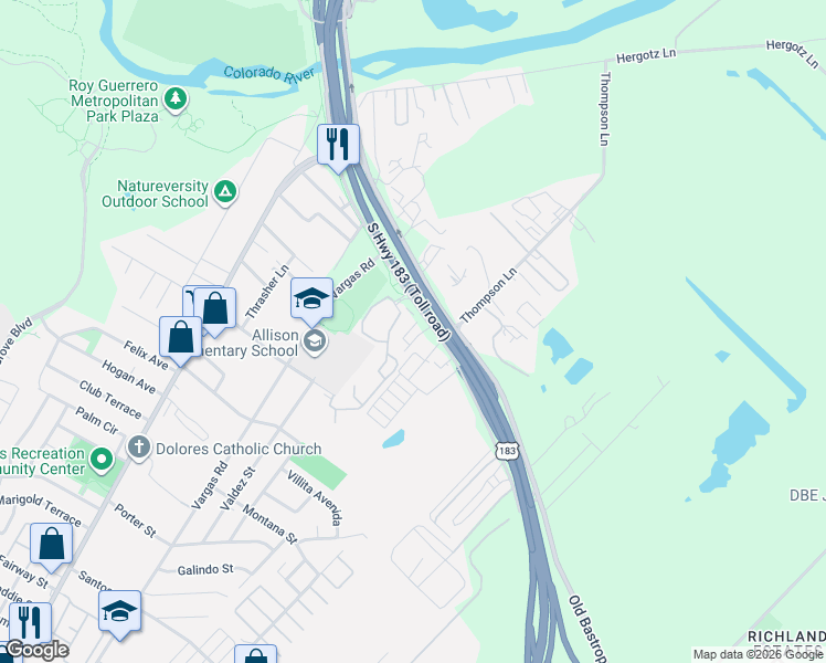 map of restaurants, bars, coffee shops, grocery stores, and more near 500 U.S. 183 in Austin