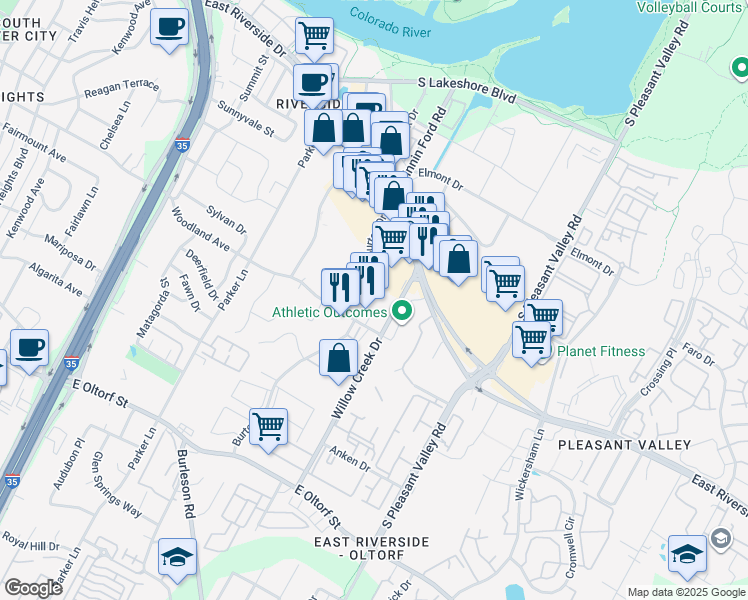 map of restaurants, bars, coffee shops, grocery stores, and more near 1709 Burton Drive in Austin