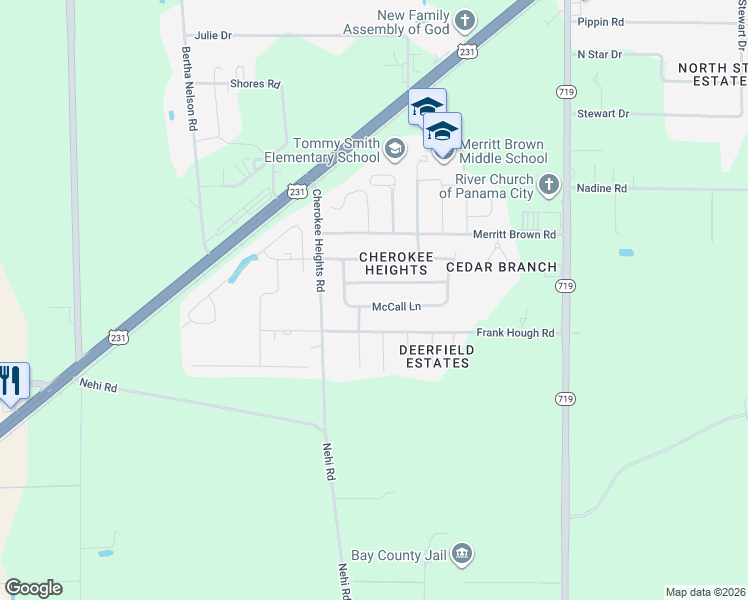 map of restaurants, bars, coffee shops, grocery stores, and more near 4831 McCall Lane in Panama City