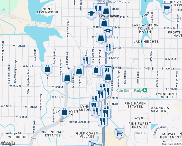map of restaurants, bars, coffee shops, grocery stores, and more near 1410 New York Avenue in Lynn Haven