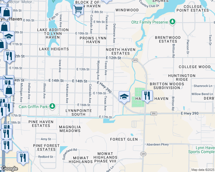 map of restaurants, bars, coffee shops, grocery stores, and more near 1411 East 14th Street in Lynn Haven