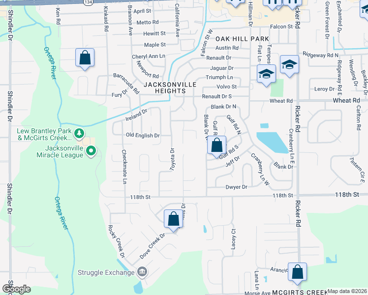 map of restaurants, bars, coffee shops, grocery stores, and more near 6127 Sage Willow Way in Jacksonville