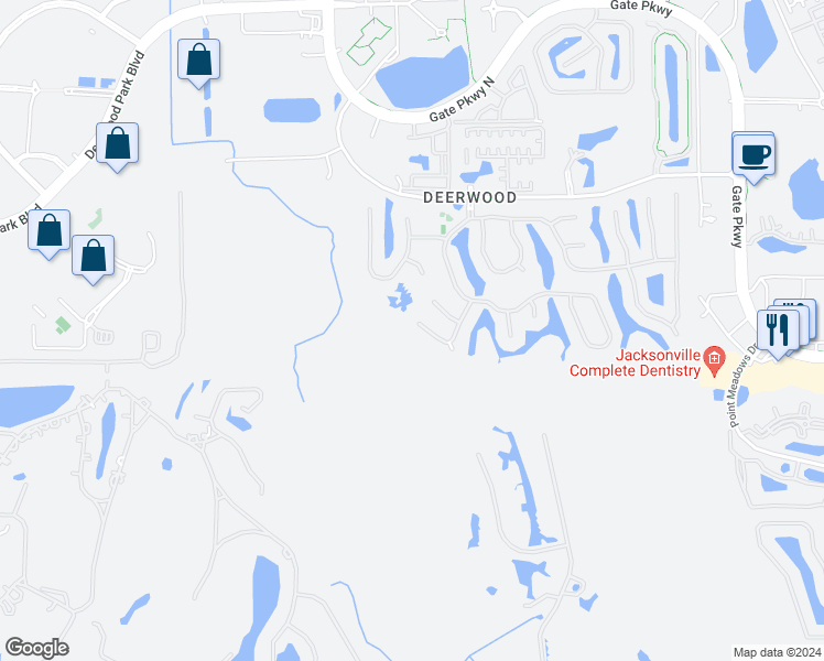 map of restaurants, bars, coffee shops, grocery stores, and more near 7787 Burnt Oak Trail in Jacksonville