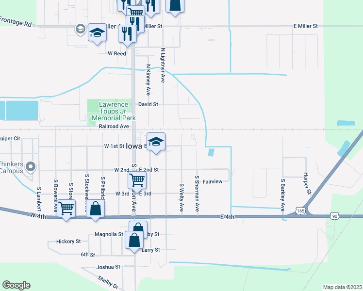 map of restaurants, bars, coffee shops, grocery stores, and more near 399 East 1st Street in Iowa
